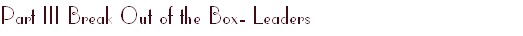 Part III Break Out of the Box- Leaders